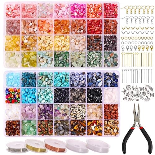 QUEFE 1800pcs 56 Colors Crystal Beads, Ring Making Kit, Gemstone Chip Beads Irregular Natural Stone with Jewelry Making Supplies for DIY Craft Bracelet Necklace Earrings, Craft Gifts - Image 1