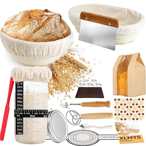 Sourdough Starter Kit, Banneton Bread Proofing Basket 9 Inch Round &10 Oval, 26 PCS Sourdough Bread Baking Supplies-Sourdough Starter Jar, Bread Sling, Bread Lame, Danish Dough Whisk, Bread Bags - Image 1