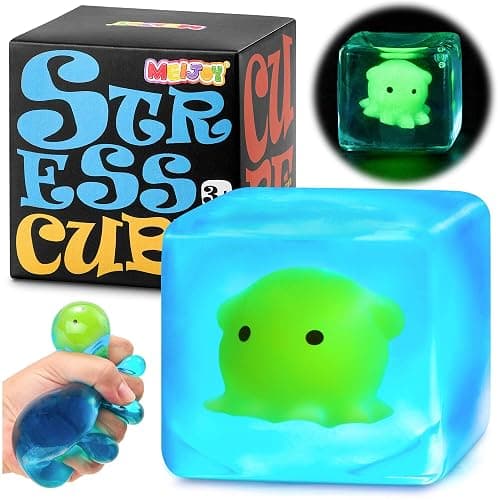 Squishy Stress Cube Fidget Toys Adults - Glow in The Dark Octopus Sensory Toys for Kids with Autism Stress Balls for Kids Squeeze Toys for Anxiety Stocking Stuffers for Grandkids - Image 1