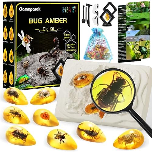 Bigger Amber Dig Kit - 8 Different Artificial Insect Resin,Excavate Unique Insect Specimens,Bugs Toys Educational Science Kits Toys for Kids,STEM Projects Gift for Girls & Boys Age 6-8-12-14 Year Old - Image 1