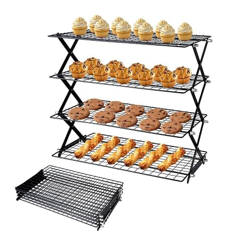 4 Tier Collapsible Cooling Rack, Adjustable Stackable Stainless Steel Baking Rack with Leak-Proof Mesh & X-Shaped Structure, Dishwasher Safe for Cookies, Bread, Pastries - Image 1