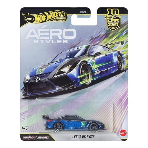 Hot Wheels Premium Car Culture Lexus RC F GT3 | Coche de juguete fundido a escala 1:64 con neumáticos Real Riders y cuerpo y chasis metálicos, Aerostyles Mix, JKF35 - Image 1
