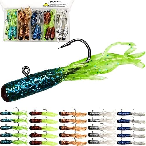 VMSIXVM Crappie Lures Tube Lures Jigs Heads Worms Swimbaits Kit, 165, 124, 50 Pcs Pre-Rigged Crappie Jigs Tube Hooks Soft Plastic Grub Worms Baits for Bass Trout Freshwater Saltwater Fishing - Image 1
