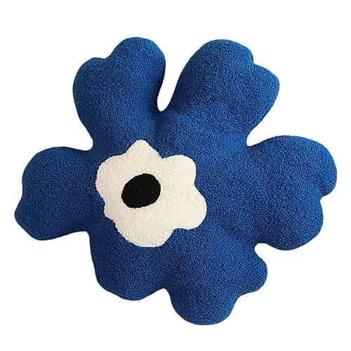 conrtems Sofa Pillow Waist Cushion Back Plush Flower Special-Shaped Pillow All-Match Girl Heart Creative Pillow. (Blue and White) - Image 1
