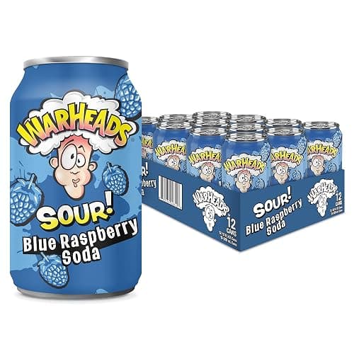 Sour Fruity Soda with Classic Warheads Flavors – Perfectly Balanced Sweet and Sour Soda - Warheads Candy Throwback Treat, Soda, Cocktail Mixer, Pack of 12, 12oz Cans (Blue Raspberry) - Image 1