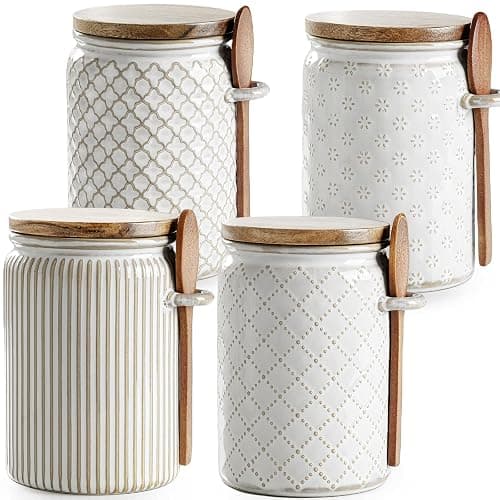 getstar Canisters Sets for the Kitchen, 20 oz Flour Sugar Storage Containers, Ceramic Kitchen Canisters for Countertop Set of 4 with Airtight Lids and Teaspoons - Image 1