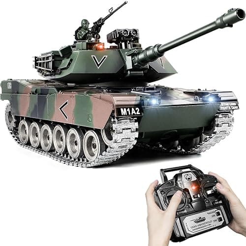 Supdex RC Tank, 1:18 Alloy Metal M1A2 Abrams Remote Control Model Army Toys, 2.4Ghz Military Tank with Smoke, Sound and Lights, RC Vehicle That Shoots BBS and Water Bombs for Adults and Kids - Image 1