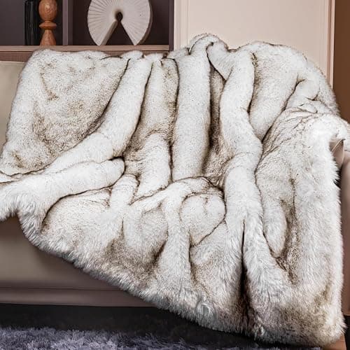 Touchat 1000GSM Faux Fur Throw Blanket, Super Thick Warm Cozy Heavy Blankets for Couch Bed Sofa, Plush Fuzzy Elegant Winter Reversible Mink Blanket for Living Room Bedroom 50''x60'', WhiteBrown - Image 1