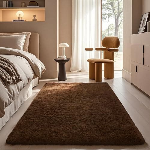 Ophanie Brown Rugs for Bedroom Living Room, Fluffy Fuzzy Furry Carpet, Plush Soft Shaggy Bedside Indoor Floor 4x6 Area Rug for Kids Girls Boys Baby Teen Dorm Nursery Home Decor Aesthetic - Image 1