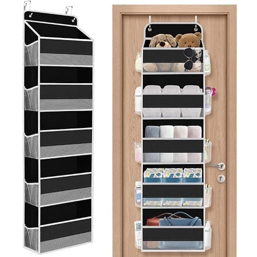 SpaceHacks 1 Pack Over The Door Organizer, Hanging Storage Organizer with Clear Window, 40lb Ultra Sturdy Large Capacity Room Organizer for Pantry Laundry Bathroom Nursery Closet (Black) - Image 1