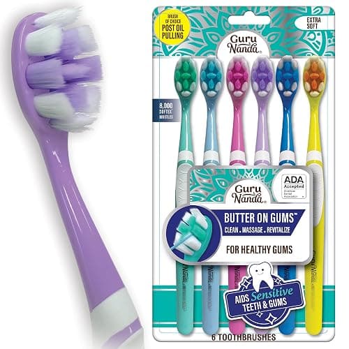 GuruNanda Butter On Gums Toothbrush, ADA Accepted, With 8000+ Ultra Soft Softex Bristles for Sensitive & Receding Gums, Perfect for Whiter Teeth, 6 Ct - Image 1