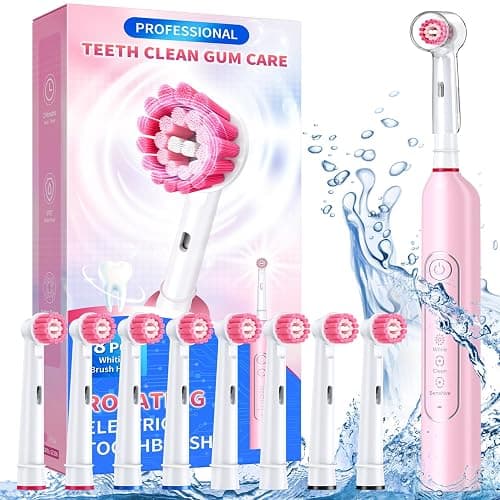 TEETHEORY Rotating Electric Toothbrush for Adults with 8 Brush Heads, Deep Clean Rechargeable Electric Toothbrush with 4 Modes and 2 Min Smart Timer, Last 30 Days and IPX7 Waterproof Pink - Image 1