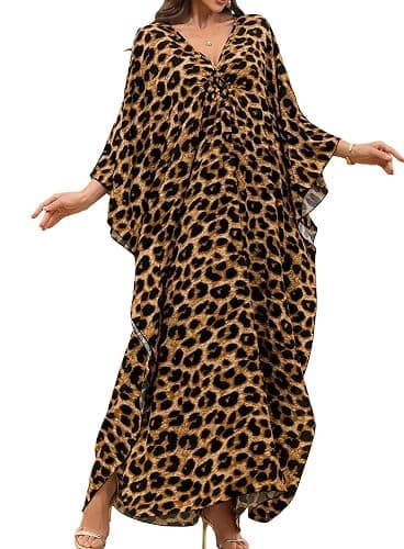 Yanziliu Women Kaftan Dresses Plus Size V-Neck Batwing Sleeves Beach Cover Up 2025 Summer Floral Print Caftan Dress - Image 1