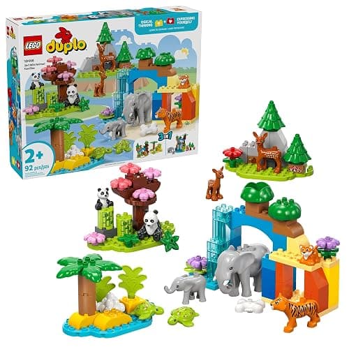 LEGO DUPLO Town 3 in 1 Wild Animal Families Building Toy Playset - Preschool Learning and Educational Toy for Toddlers, Boys and Girls, Ages 2+ - with 10 Animal Figures - Baby Gift Idea - 10446 - Image 1
