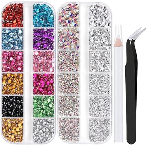 Two Packs of Flatback Rhinestones 4520 Pcs Crystal, Colorful Rhinestones for Nails, Multicolored+ AB+Transparent White Gems with Picker Tools for Bedazzling Nail Crafting Face Makeup - Image 1