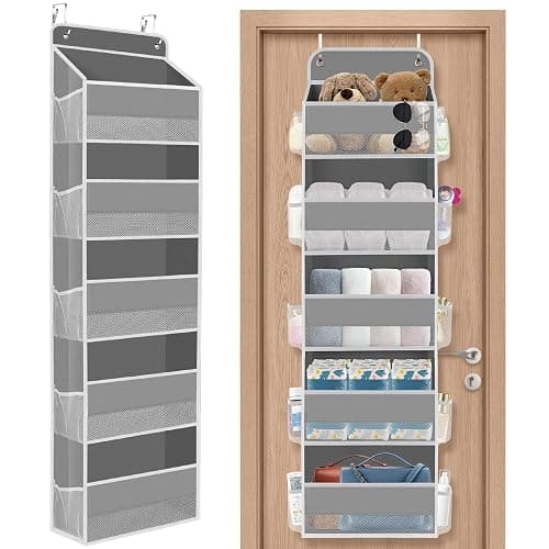 SpaceHacks 1 Pack Over The Door Organizer, Hanging Storage Organizer with Clear Window, 40lb Ultra Sturdy Large Capacity Room Organizer for Pantry Laundry Bathroom Nursery Closet Baby Essential (Grey) - Image 1