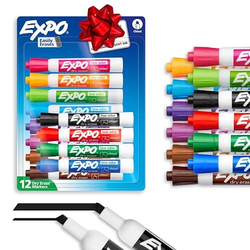 EXPO Dry Erase Markers, Low Odor Ink, Assorted Colors, Chisel Tip, 12 Count - Whiteboard, Calendar, Organization, Essential Supplies for Office, School, Classroom, Teachers - Image 1