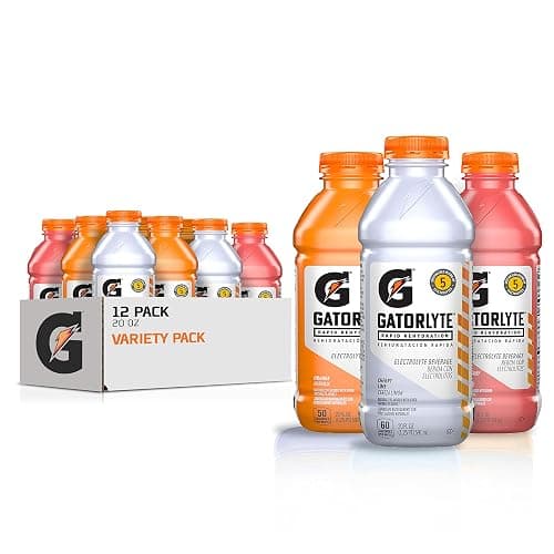 Gatorlyte Rapid Rehydration Electrolyte Drink, 3 Flavor Variety Pack, Specialized Blend of 5 Electrolytes, Lower Sugar, No Artificial Sweeteners, No Artificial Flavors, 20 fl oz Bottles (12 Pack) - Image 1