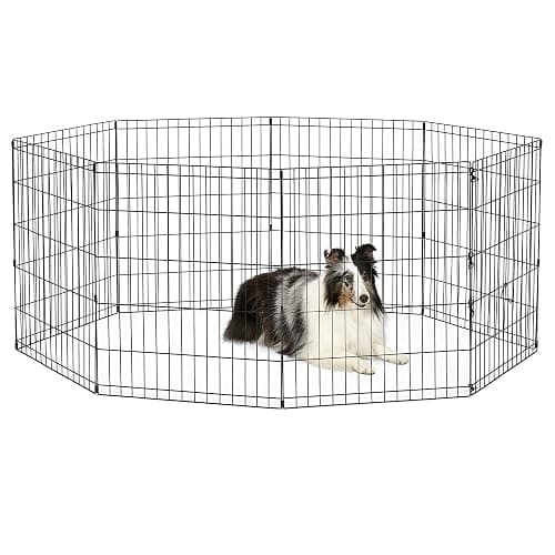 New World Folding Metal Puppy/Dog Exercise Pen, Indoor/Outdoor Playpen with No Door, Provides 16 Sq Feet of Play Space, 30-Inches Tall, Black E-Coated - Image 1