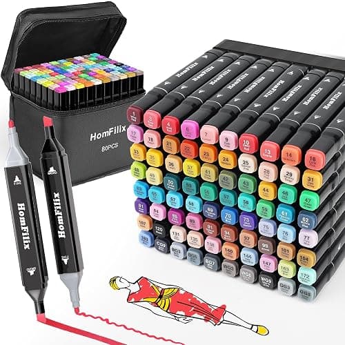 HomFilix Alcohol Markers, 80 Colors Dual Tip Art Alcohol Markers Set - Perfect for Coloring, Drawing, Sketching, Card Making and Illustration, Perfect for Adults and Kids - Image 1