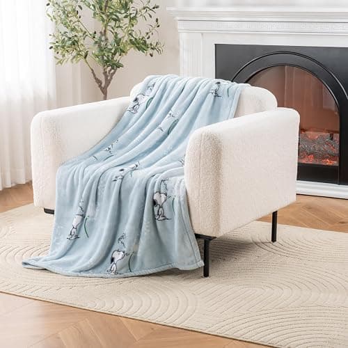 Berkshire Blanket Peanuts® VelvetLoft® Cute Character Snoopy Plush Throw Blanket,Peanuts Snoopy Make A Wish Spring Blue,Throw 55 in x 70 in (Official Peanuts® Product) - Image 1