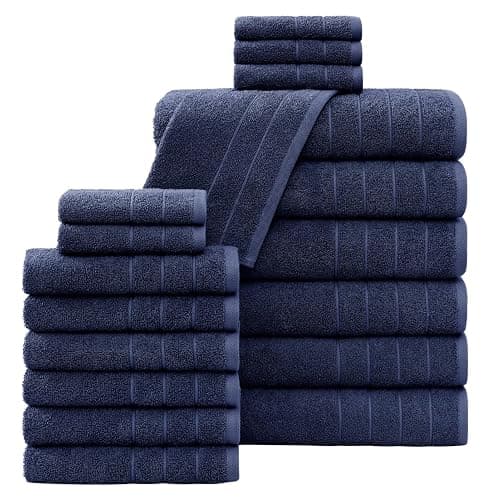 Casa Platino Luxury Cotton Bath Towel Set - 18 PCs - Low Twist, Soft & High Absorbency - 6 Bath, 6 Wash Cloth, 6 Hand Towels - Classic Hotel Quality, Durable & Ideal for Modern Bathrooms - Navy Blue - Image 1