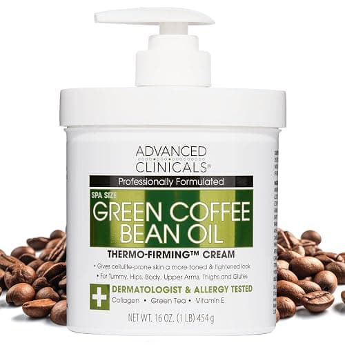 Advanced Clinicals Green Coffee Bean Thermo - Firming Body Lotion | Caffeine Infused Collagen Cream Moisturizer & Body Cream For Women, Stomach, Legs, & To Improve Look Of Textured Crepey Skin, 16 Oz - Green Coffee Bean Oil Firming Cream - 16 Ounce (Pack of 1) - Image 1