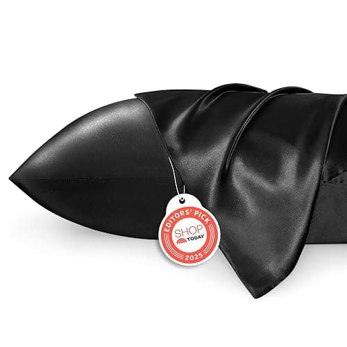Bedsure Satin Pillowcase for Hair and Skin Queen - Black Silky Pillowcase 2 Pack with Envelope Closure, Similar to Silk Pillow Cases, Gifts for Women Men, 20x30 Inches, 2pcs - Image 1