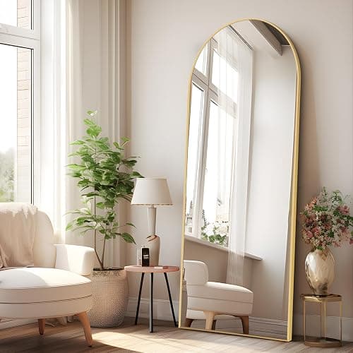 CIVENO Arched Full Length Mirror, Gold Metal Frame Full Body Mirror, 64"x21" Standing Mirror, Hanging or Leaning Against Wall for Bedroom, Living Room, Dressing Room - Gold - 64L x 21W inches - Image 1