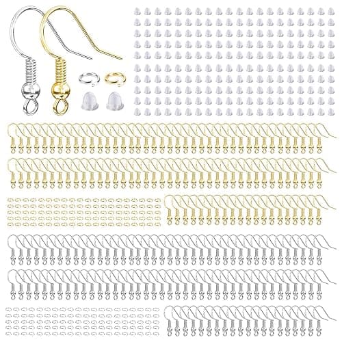 Hypoallergenic Earring Hooks, 600 Pcs Earring Making Supplies Kit with Earring Hooks, Jump Rings and Earring Backs for Jewelry Making (Silver and Gold) - Image 1