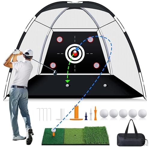 MoKo Golf Net with Practice Mat, 10 x 7 ft Golf Hitting Net for Outdoor Indoor Backyard Driving Chipping Swing Training, All-in-One Multi-Target Practice Nets, Gifts for Men Dad Him and Golfer - Image 1