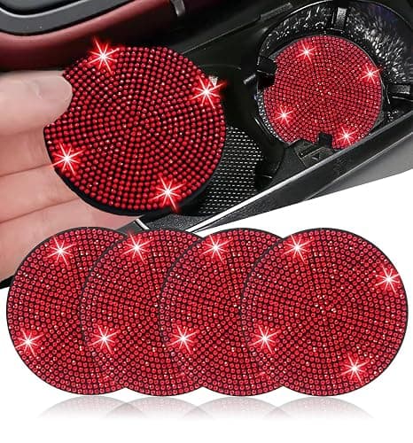 NBTEPEM 4pcs Bling Car Cup Holder Coaster, 2.75 inch Anti-Slip Shockproof Universal Fashion Car Coasters Insert Bling Crystal Rhinestone Automotive Interior Accessories for Women (4 pcs, Red) - Image 1