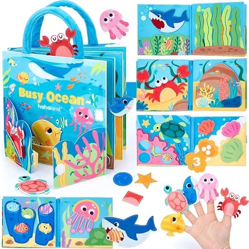 hahaland Ocean Busy Book for Toddlers 1-3, Montessori Toys Sensory Activity Busy Board, Travel Toy for 1 2 3 Year Old Boys Girls, Educational Fine Motor Skills Learning Toy, Toddler Birthday Gift - Image 1