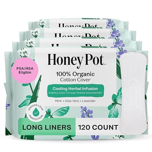 The Honey Pot Company - Cooling Herbal - Long Panty Liners for Women | Cooling Effect - Infused w/Mint, Aloe, Lavender, Rose - Organic Cotton Cover - Feminine Care - 120ct - Image 1