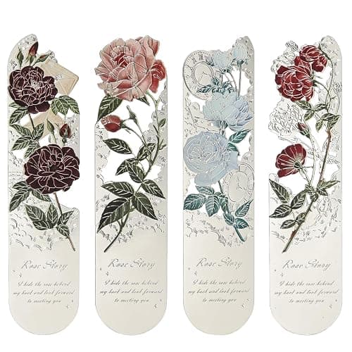Snycler Flower Hollow Metal Bookmarks,Romantic Flower, Pack of 4PCS, Reading Bookmarks, Book Clips, Book Clasps, Exquisite and Beautiful Suitable as Gifts - Image 1