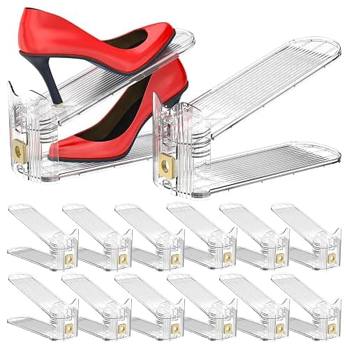 degcicx Shoe Slots Organizer,Adjustable Shoe Stackers,12 Pack Shoe Space Savers,Shoe Storage Holder for Closet,Transparent - Image 1