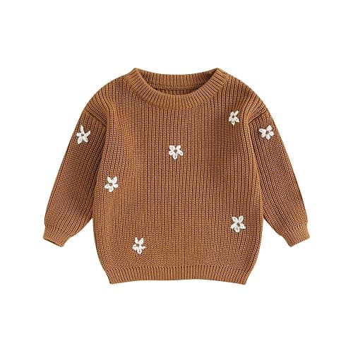 Infant Toddler Baby Girl Knit Sweater Long Sleeve Floral Embroidery Pullover Sweatshirt Warm Fall Winter Clothes - Image 1