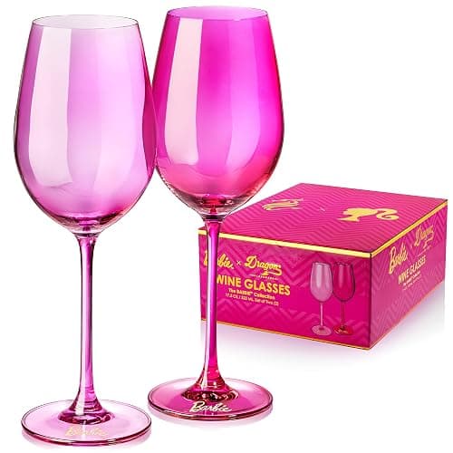 Dragon Glassware x Barbie Wine Glasses - 17.5 oz Magenta & Pink Wine Glasses Set of 2 - As Seen in Barbie The Movie - Drinkware Gifts for Women - Image 1