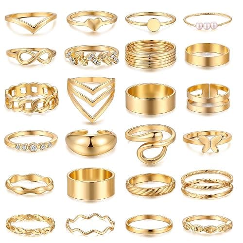 iF YOU 25 Pcs Gold Knuckle Ring Set for Women, Chunky Stackable Finger Midi Rings, Silver Simple Stacking Cute Rings Pack Trendy Stuff Jewelry Gift - Image 1
