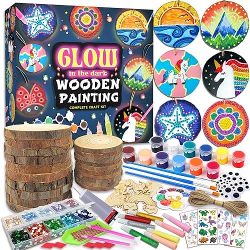 klmars Kids Wooden Painting Kit-Glow in The Dark-Arts & Crafts Gifts for Boys Girls Ages 5-12-Craft Activities Kits - Creative Art Toys for 5, 6, 7, 8, 9, 10, 11 & 12 Year Old Kids - Image 1