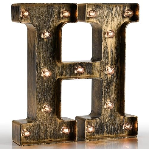 Pooqla Vintage Light Up Marquee Letters with Lights – Illuminated Industrial Style Lighted Alphabet Letter Signs - Coffee Bar Apartment Bedroom Wall Home Initials Decor A-Z - H - Image 1