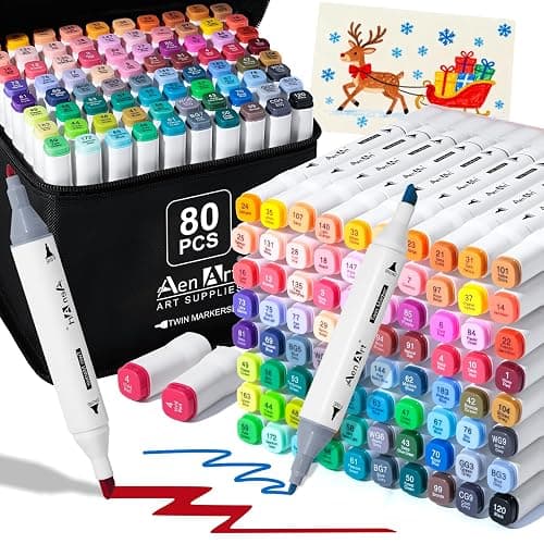 AenArt Alcohol Markers, 80 Color Dual Tip Art Drawing Markers, Artist Pens with Organizing Case for Adult Drawing Coloring Sketching(White Barrel) - Image 1