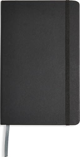 Amazon Basics Classic Lined Writing Notebook for Note Taking and Journaling, Hardcover with Elastic Closure, 240 Pages, 5" x 8.25", Black - Image 1