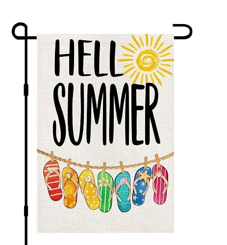 Hello Summer Beach Flip-flop Garden Flags for Outside 12x18 Inch Double Sided Burlap, Sunshine Welcome Sign Small Flag Farmhouse Holiday Yard Lawn Outdoor Decorations DF765 - Image 1