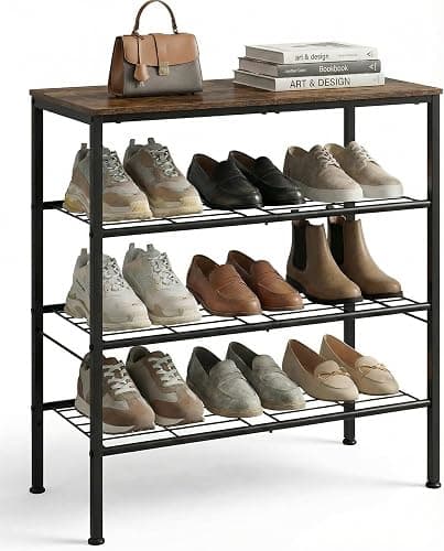 Tujurich 4-Tier Shoe Rack for Entryway, Bedroom & Living Room – Sturdy Shoe Storage Organizer with Adjustable Leveling Feet, Compact Design (26.9”x11.8”x25.1”), Rustic Brown - Image 1