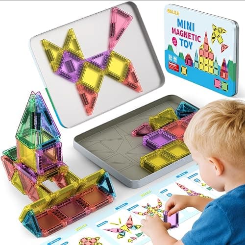 BAIJLE 46PCS Mini Magnetic Tiles, for Kids, Portable Magnetic Toys Travel Set with Iron Case for Kids Ages 4-8,Creativity Boosting Building Toys Set,Toddler Puzzle for Boys and Girls Ages 3+ - Image 1