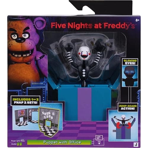 Jazwares Five Nights at Freddy’s Puppet Office Set - 5-Inch Articulated Figure with Jumpscare Feature, Glow-in-The-Dark Eyes, and Optical Diorama - Image 1