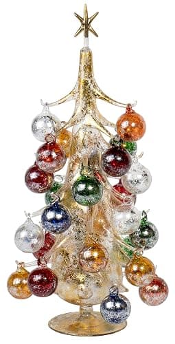 Red Co. 19.5" Oro Multicolore Vintage Inspired Mini Glass Christmas Tree with 26 Removable Ornaments, BUON Natale Series - Image 1