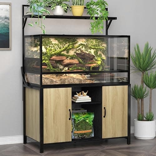 GDLF Reptile Tank Stand Terrarium Stand with Cabinet for Accessories Storage 48" X 24" Tabletop Fits up to 120 Gallon Bearded Dragon, Reptile Terrarium,Turtle Tank,Natural Wood Color - Image 1