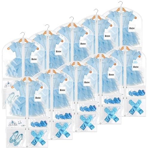 10 Pack Garment Bags for Dance Costumes,40" Kids Clear Garment Bags for Hanging Clothes with 4 Zipper Pocket,Dance Competition Must Haves for Dance Competition,Travel,Closet Storage(White) - Image 1